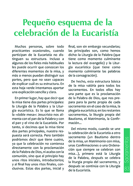 Pequeño esquema de la celebración de la Eucaristía